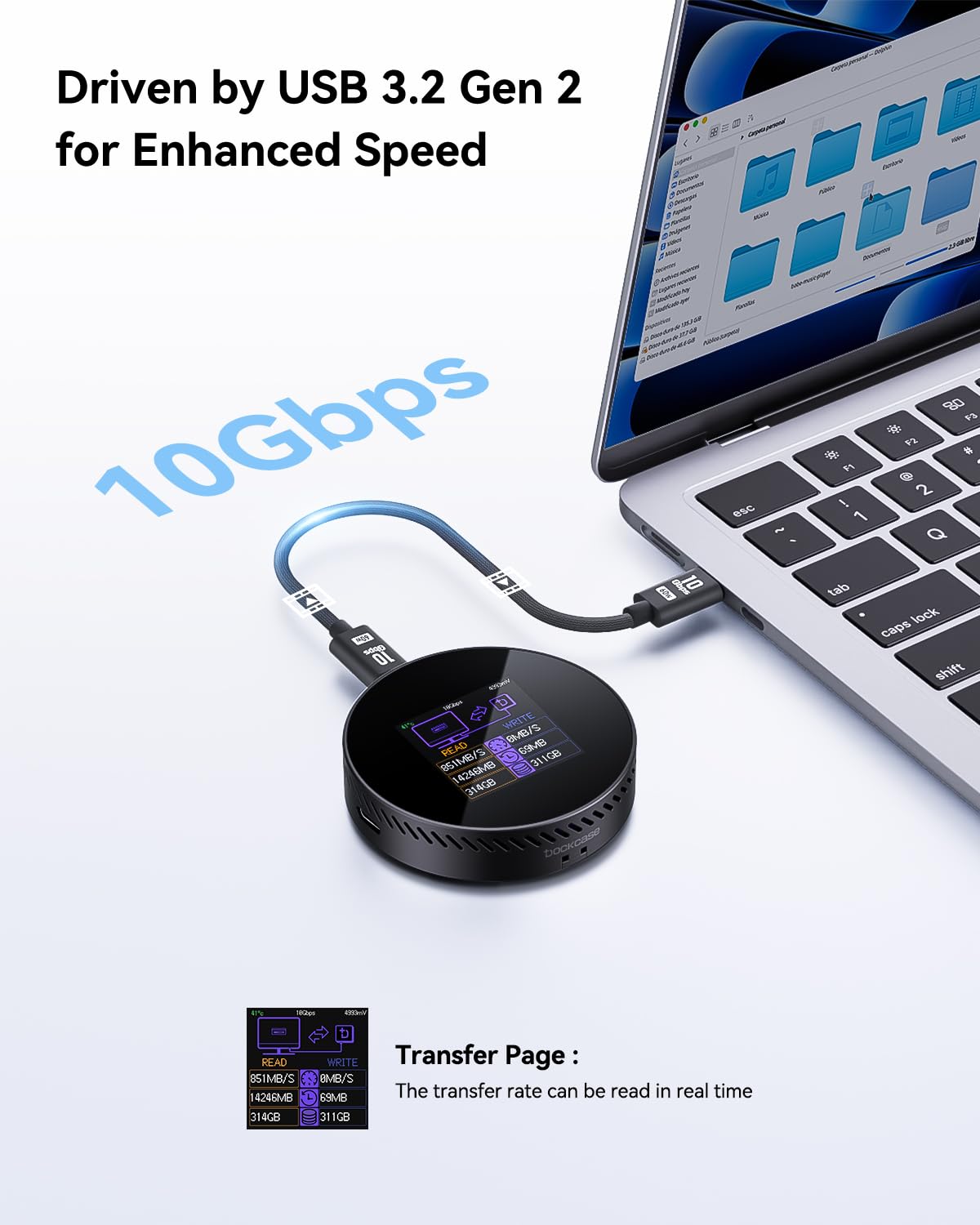 DOCKCASE Case SSD Magnetico per M.2 NVMe, USB-C 10 Gbps