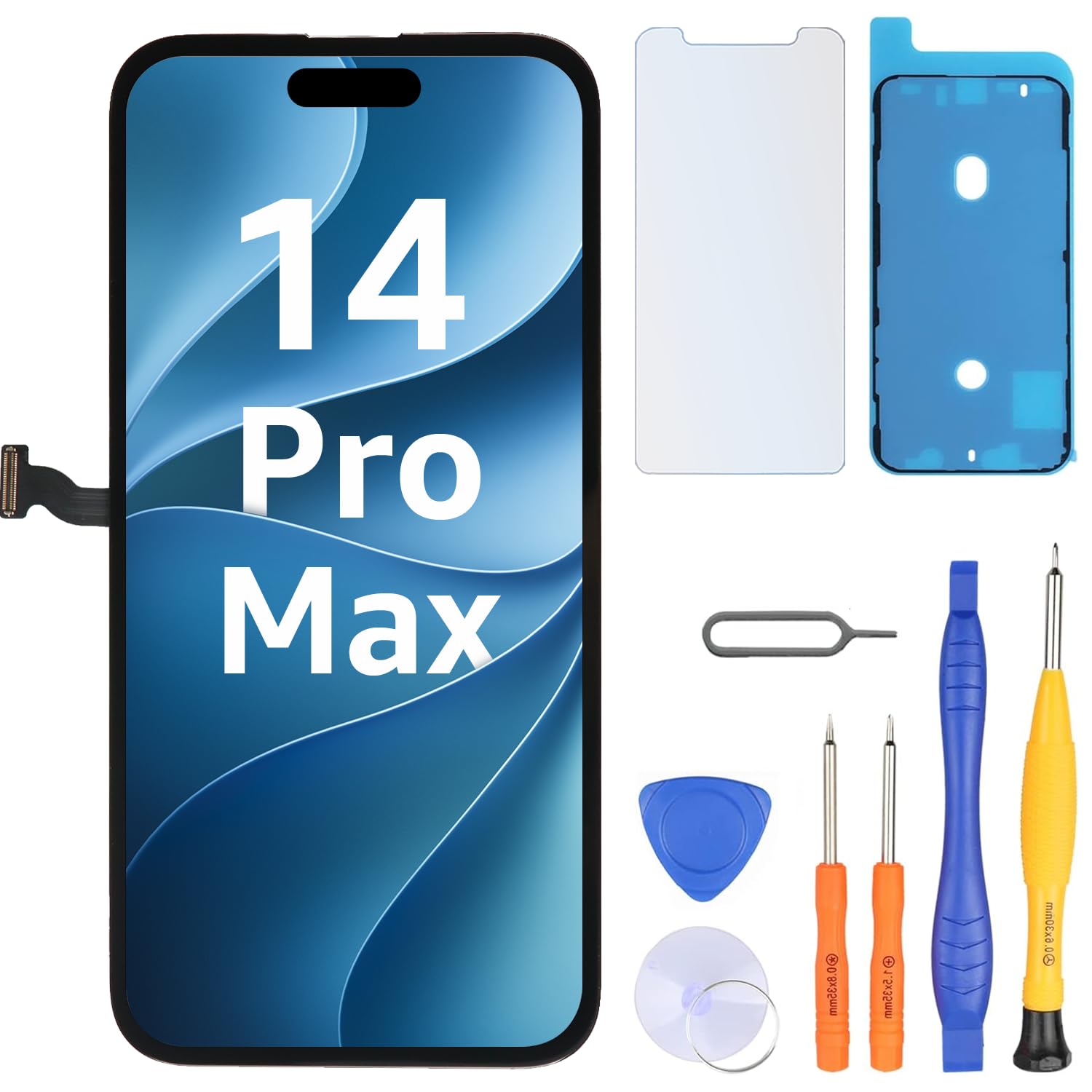 LL TRADER Pantalla para iPhone 14 Pro MAX LCD 6.7" y Kit de Reparación A | Marco de Montaje para Digitalizador Táctil 3D Touch con Pantalla FHD, con Cinta Adhesiva Impermeable y Protector
