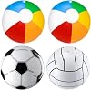 4pcs 11 Inch Inflatable Beach Balls,Inflatable Beach Balls Set,Four Colourful Inflatable Pool Toys Including Two Multicolour Balls,One Football Design and One Volleyball Design for Summer Games