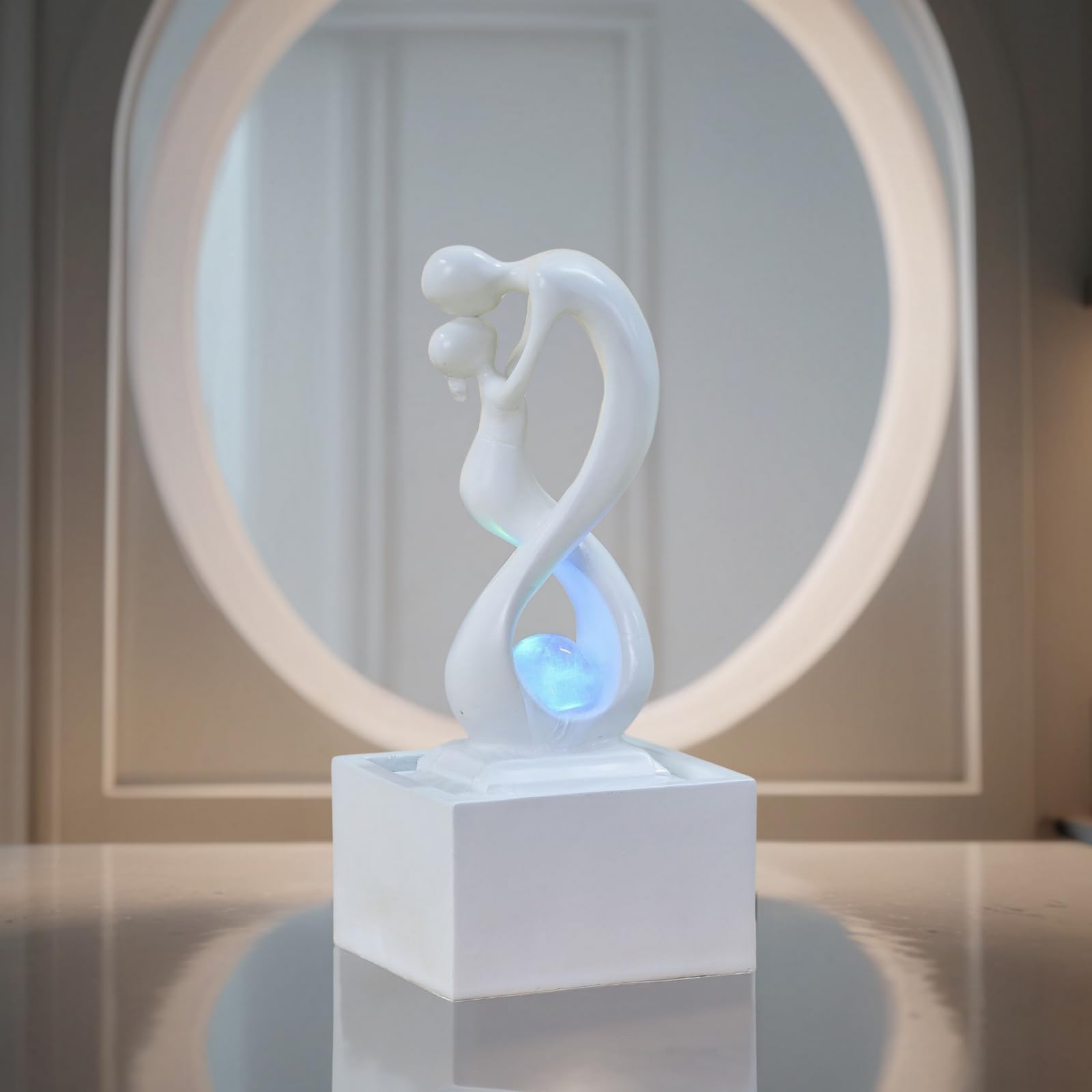 Zen'Light - Moderner Zimmerbrunnen Amor Weiß mit Farbigem LED-Licht - Zeitgenössische Innendekoration, Ideal für Meditation und Entspannung - Geschlossener Kreislauf mit Rotierender Kugel - 31x14x14cm