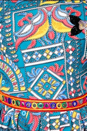 Image of Girls Ethnic Kurti and Dhoti Pant Set - Sleeveless Printed Outfit with Pom-Pom Hem | Dress for Kids
