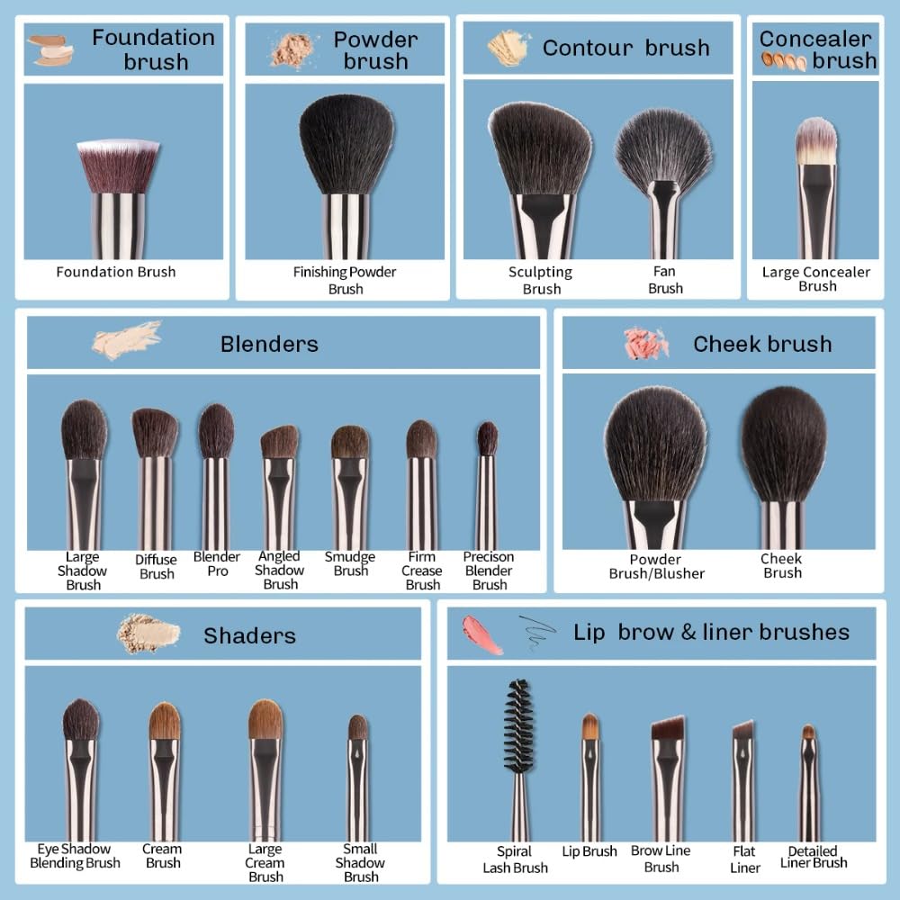 Make-up-Pinsel-Set, 24-teilig, natürliches Ziegenhaar, Puder, Foundation, Konturen, Verblenden, Lidschatten, Eyeliner, Make-up-Werkzeuge