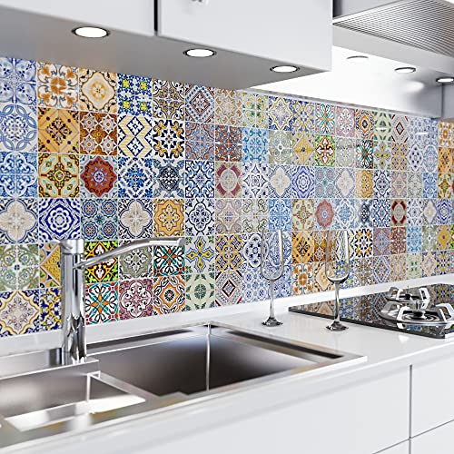 danario Panel Protector de Pared Cocina – Vinilo Adhesivo Antisalpicaduras – Fácil de instalar y limpiar - 0,37 mm - Mate - Mosaico colorido - Muestra