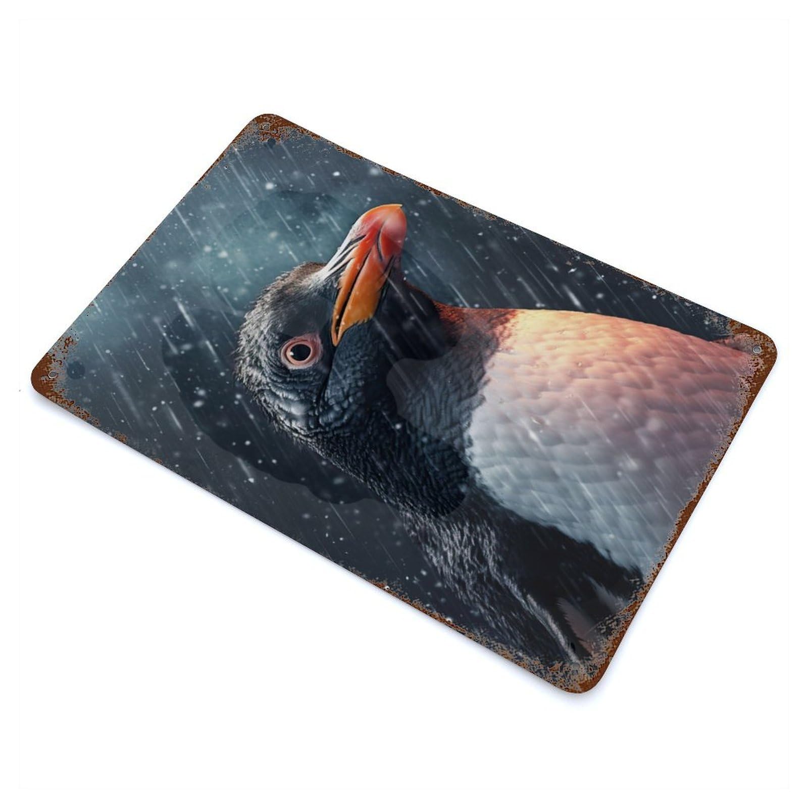 Retro Metal Sign with Penguin Rain Design 11.8"x7.9", for Living Room, Hallway And Home Decor, Farmhouse Wall Decor