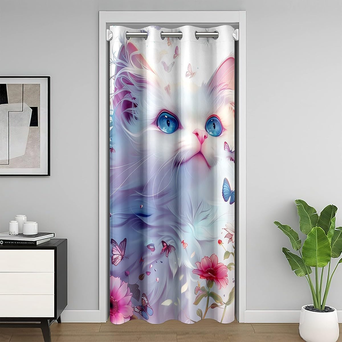 Feelyou Death Moth Door Curtain for Doorway Privacy 42"x80" for Kids Boys Girls Boho Moth Bohemian Room Divider Curtain Cover Goth Art 30%-50% Room Darkening Blackout Insulated Thermal Curtain