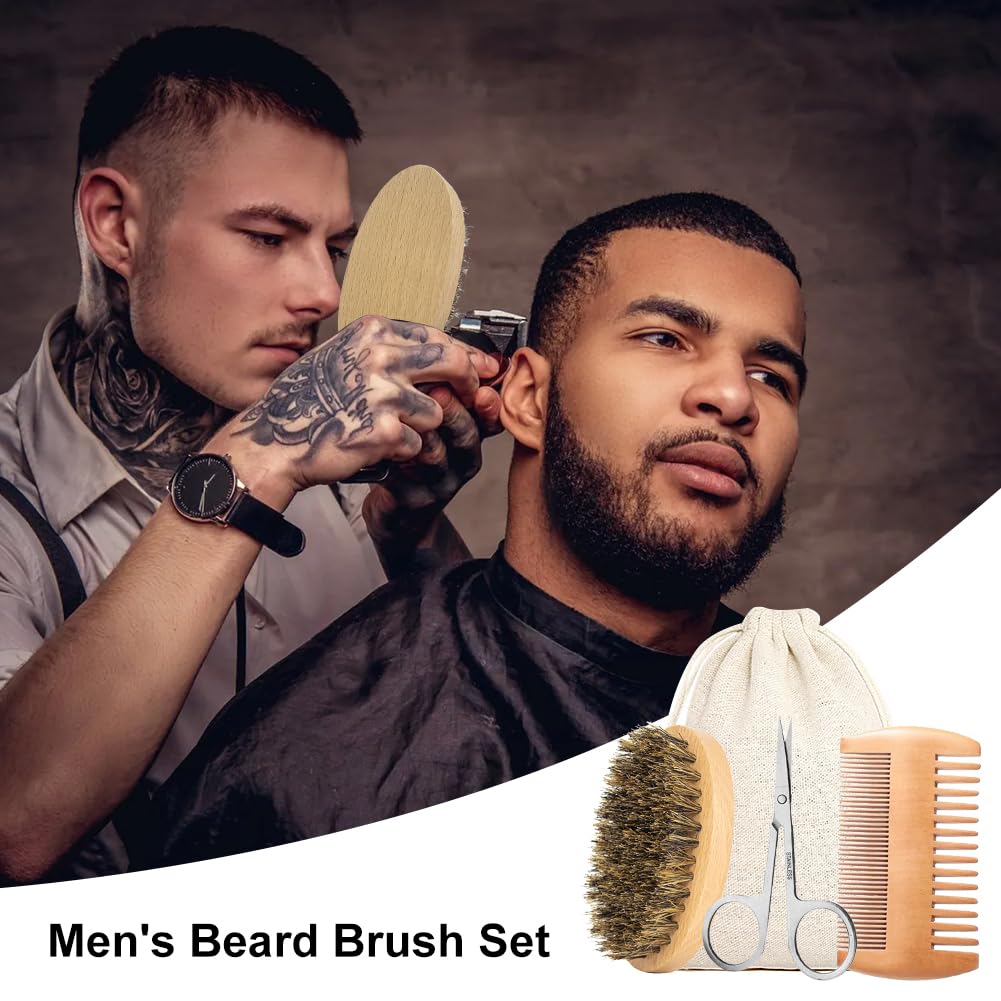 Cerioll Spazzola Da Barba Con Setole, Spazzola Da Barba Con Setole Di Cinghiale, Spazzola Per Barba Uomo, Pettine Da Barba E Set Di Spazzola Per Uomo, Con Pettine Per Barba, Forbici Da Barba