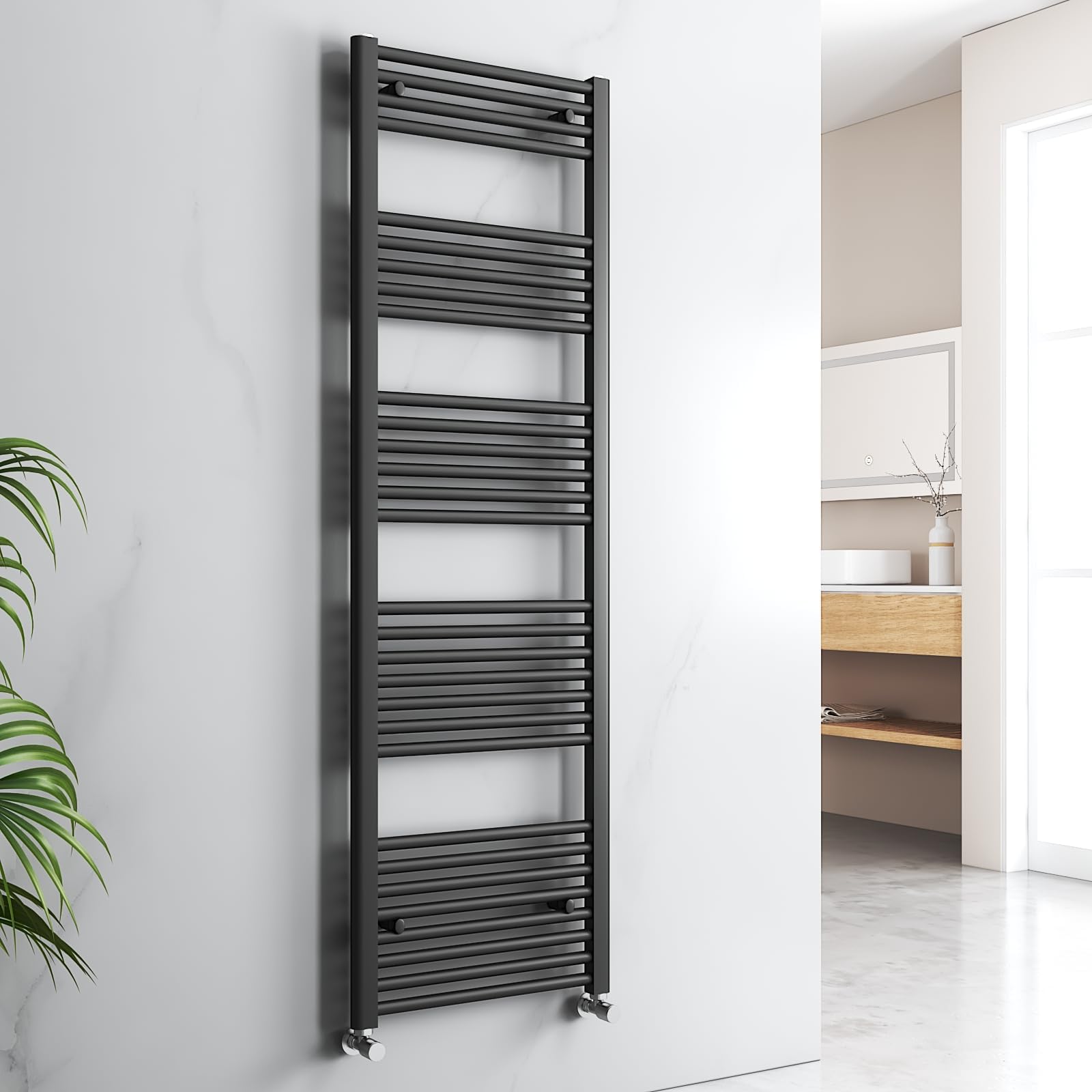 EMKE Black Towel Rail for Bathrooms 1600 x 500mm - Modern Straight Heated Radiator, Versatile Wall/Floor Mounted