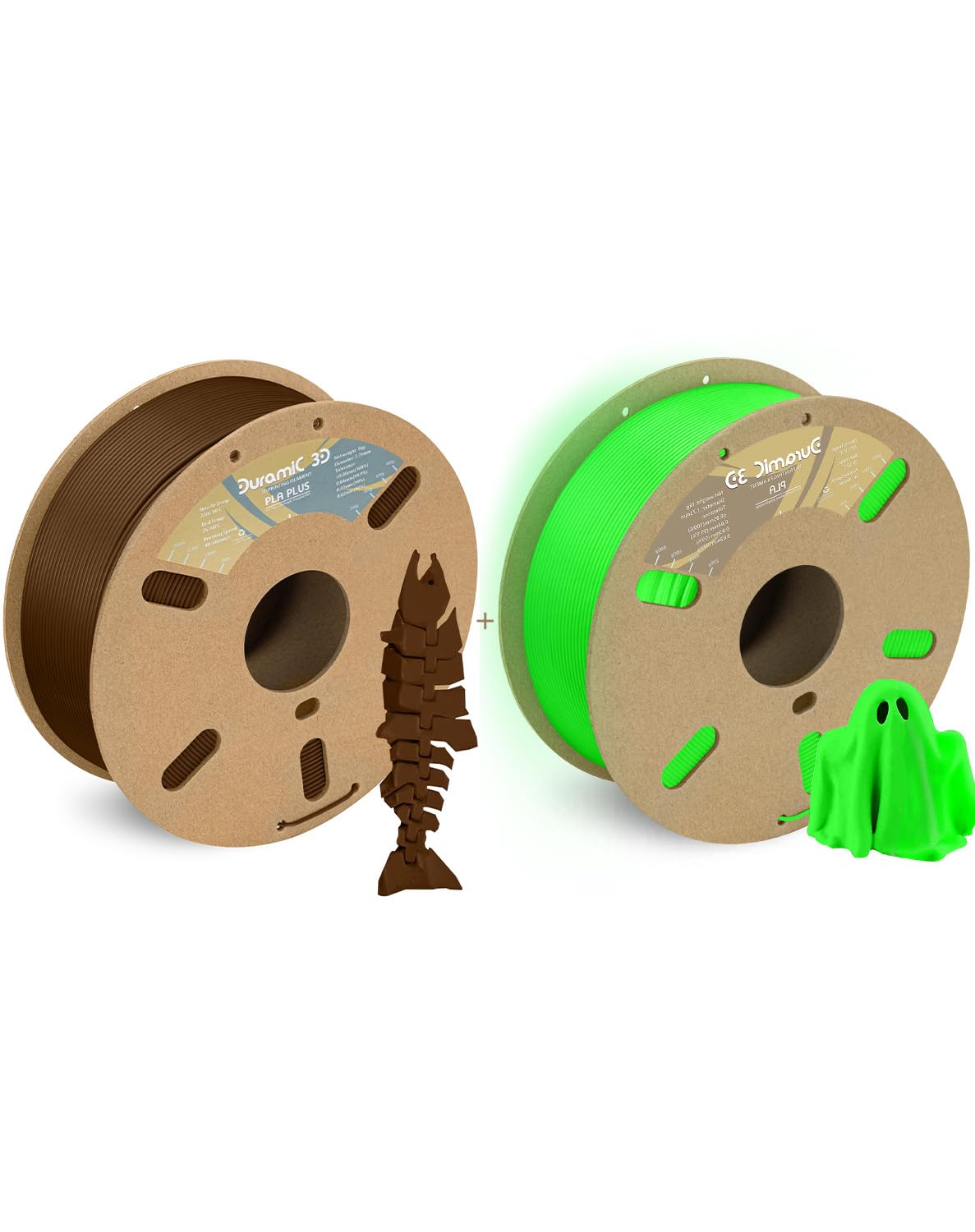 DURAMIC 3D PLA+ Filament 1.75mm 1Kg Brown, PLA Plus 3D Printer Filament 1Kg Spool，PLA Glow in The Dark Filament 1.75mm Glow Green