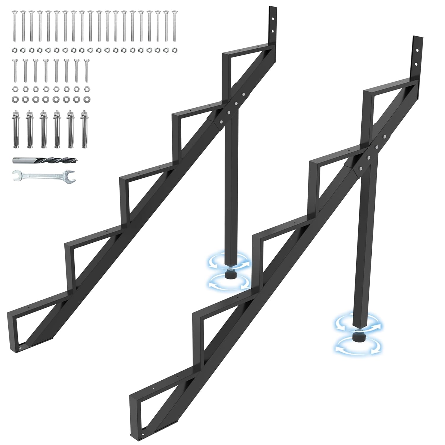 Steel Stair Step Riser 5-Step, Metal Stair Stringer with Reinforcing Support Legs, Heavy Duty Steel Stair Stringer for 42.5" Height Deck and Outdoor Steps (2 Pack) 5 Step 2