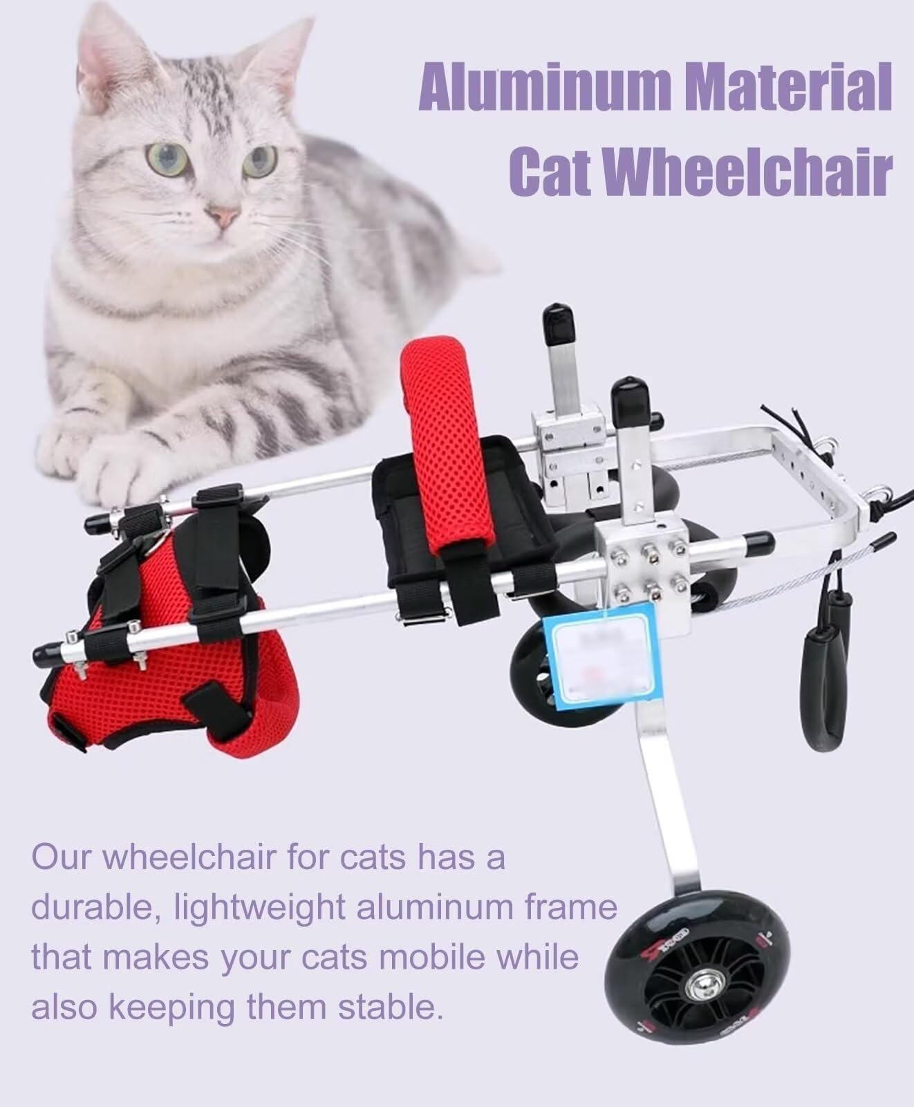 Silla de ruedas para gatos para patas traseras, silla de ruedas para mascotas de aluminio, equipo de ayuda a caminar, con ruedasCarrito.(tamaño: S)