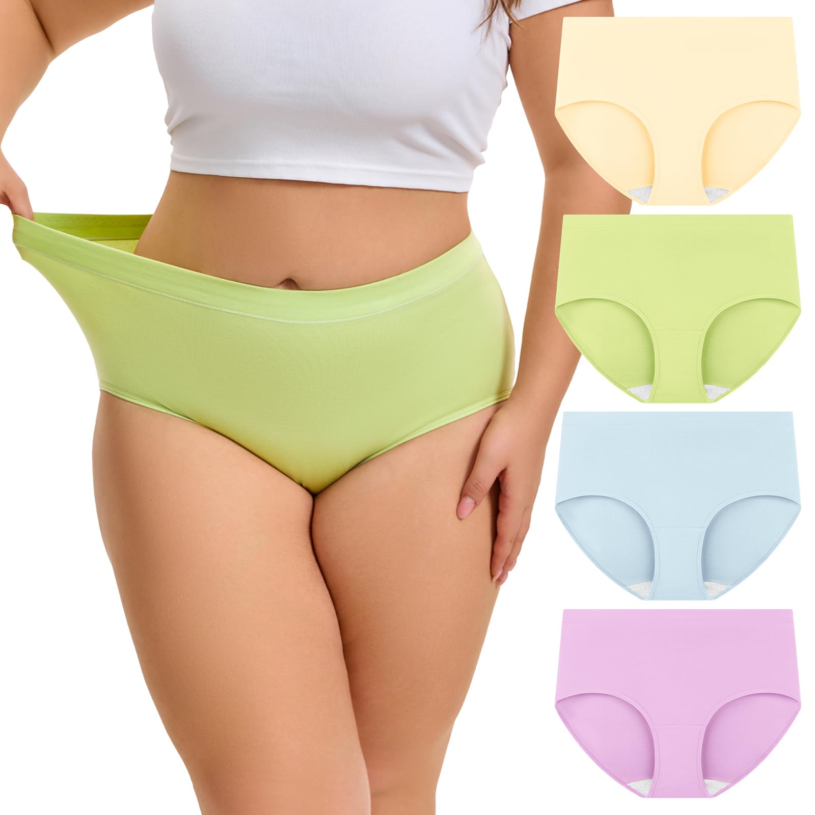 INNERSY Womens Plus Size Underwear High Waisted Cotton Briefs 4-Pack