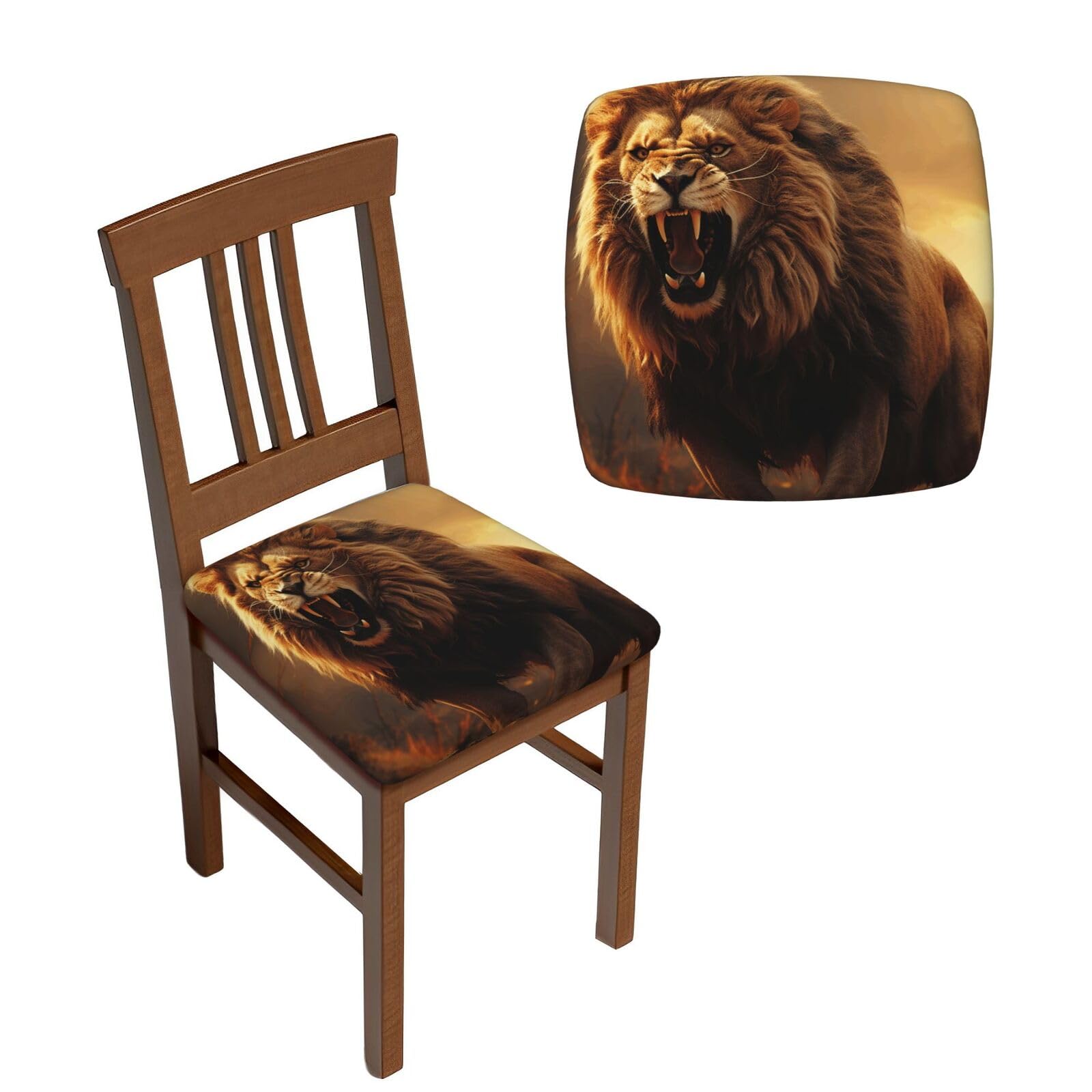 FodPand 6PCS Dining Chair Covers for Dining Room Angry Roaring Lion Chair Seat Cover Stretch Parsons Chair Slipcover Removable Washable Seat Cushion Slipcovers Cover for Kitchen Office