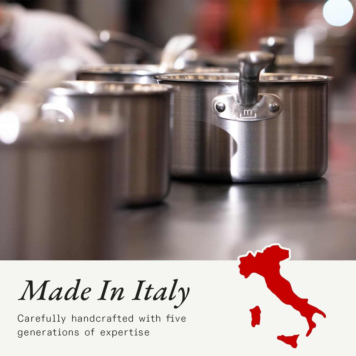 Made In Utensilios de cocina - Sartén de acero inoxidable de 10 pulgadas - Revestido de acero inoxidable de 5 capas - Utensilios de cocina profesionales Italia - Compatible con inducción