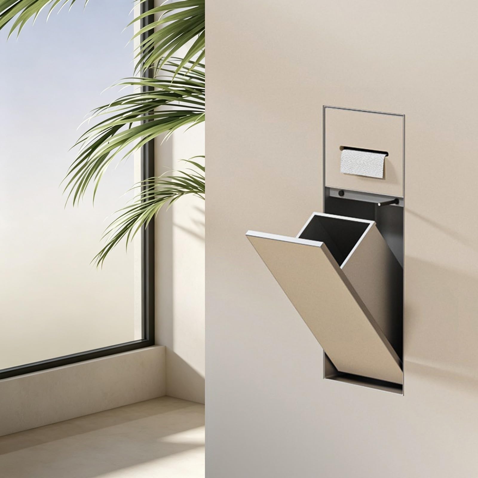 MESCXTY Recessed Wall Niche, 304 SS Toilet Paper Holder with Hidden Trash & Phone Shelf