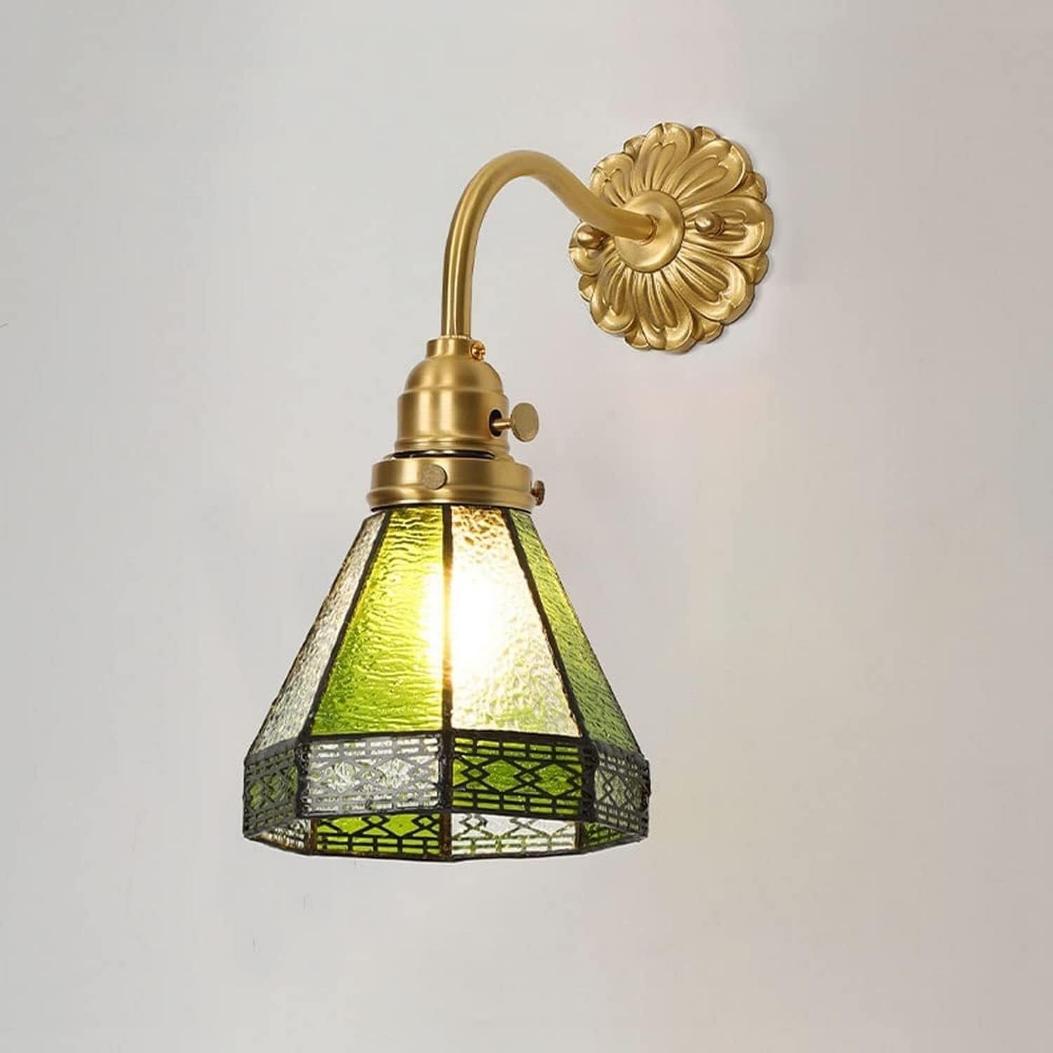 SMCCYYSD Brushed Brass Wall Lighting with Switch Glass Shade E27 Sconce Japanese Bedside Study Reading Lights Bathroom Vanity Lamps, Pendant Light