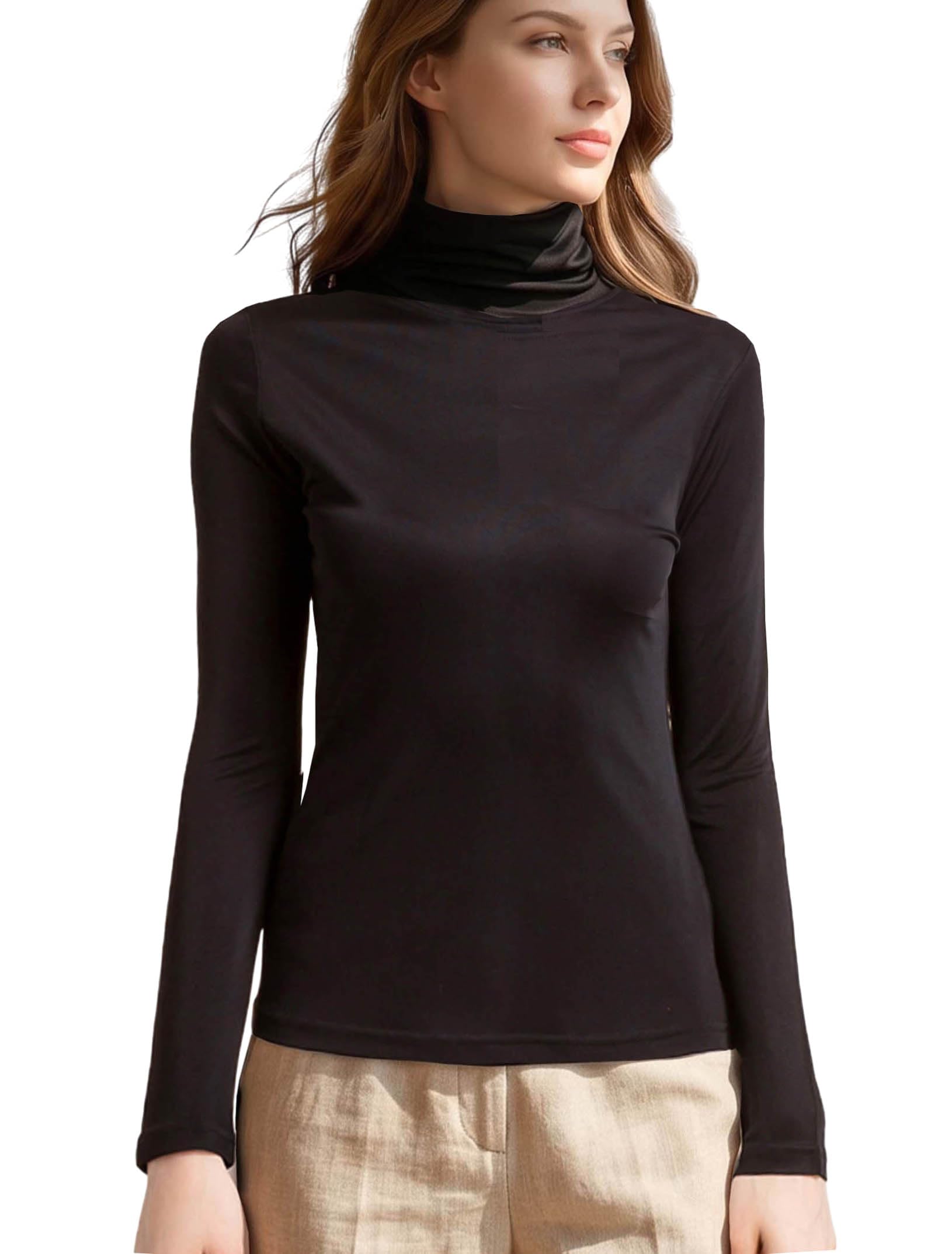 Silk Tops Turtleneck Long Sleeve 100% Mulberry Silk Blouse for Women