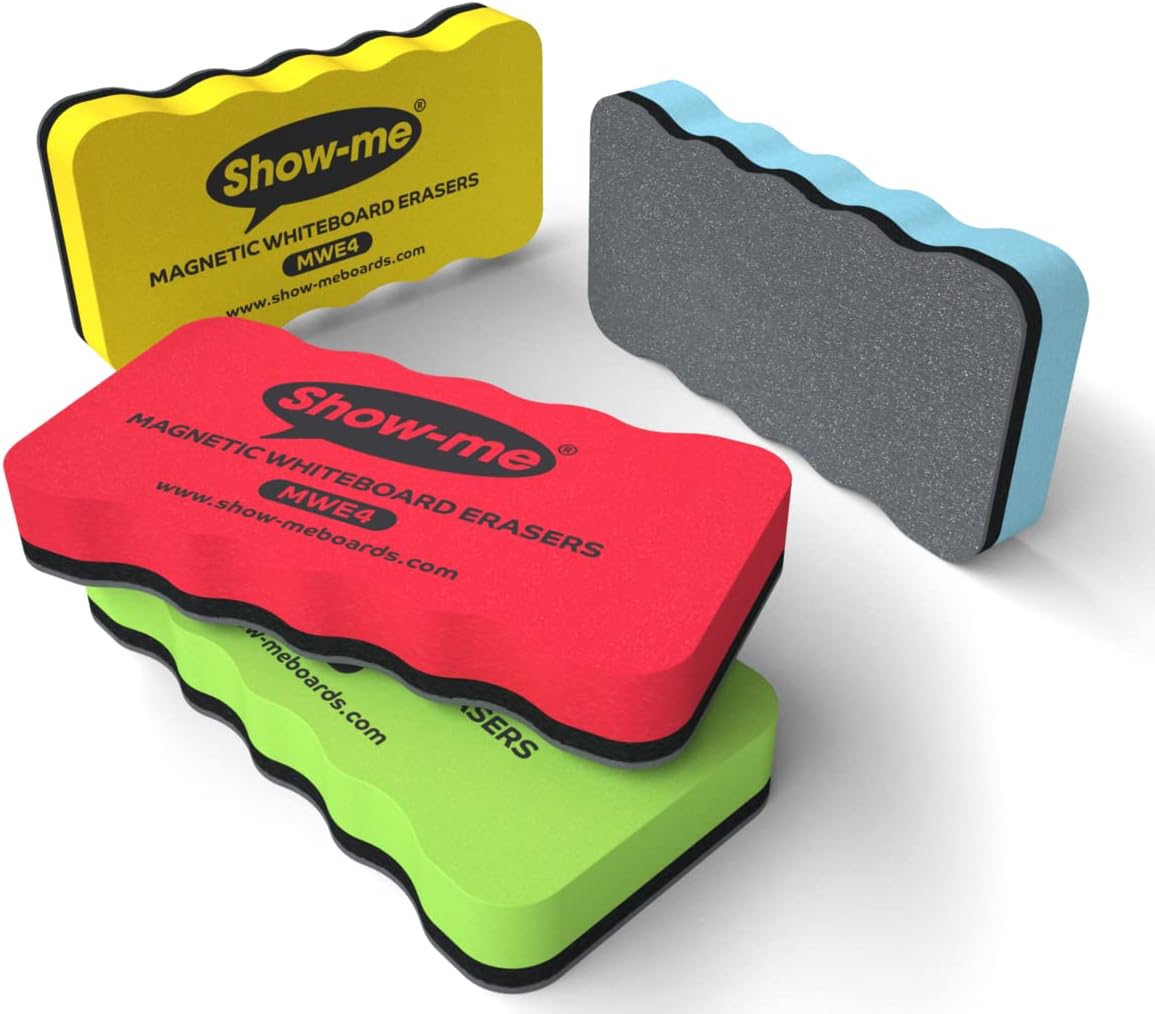 Show-me MWE4 Magnetic Whiteboard Erasers, Assorted Colours, Pack of 4