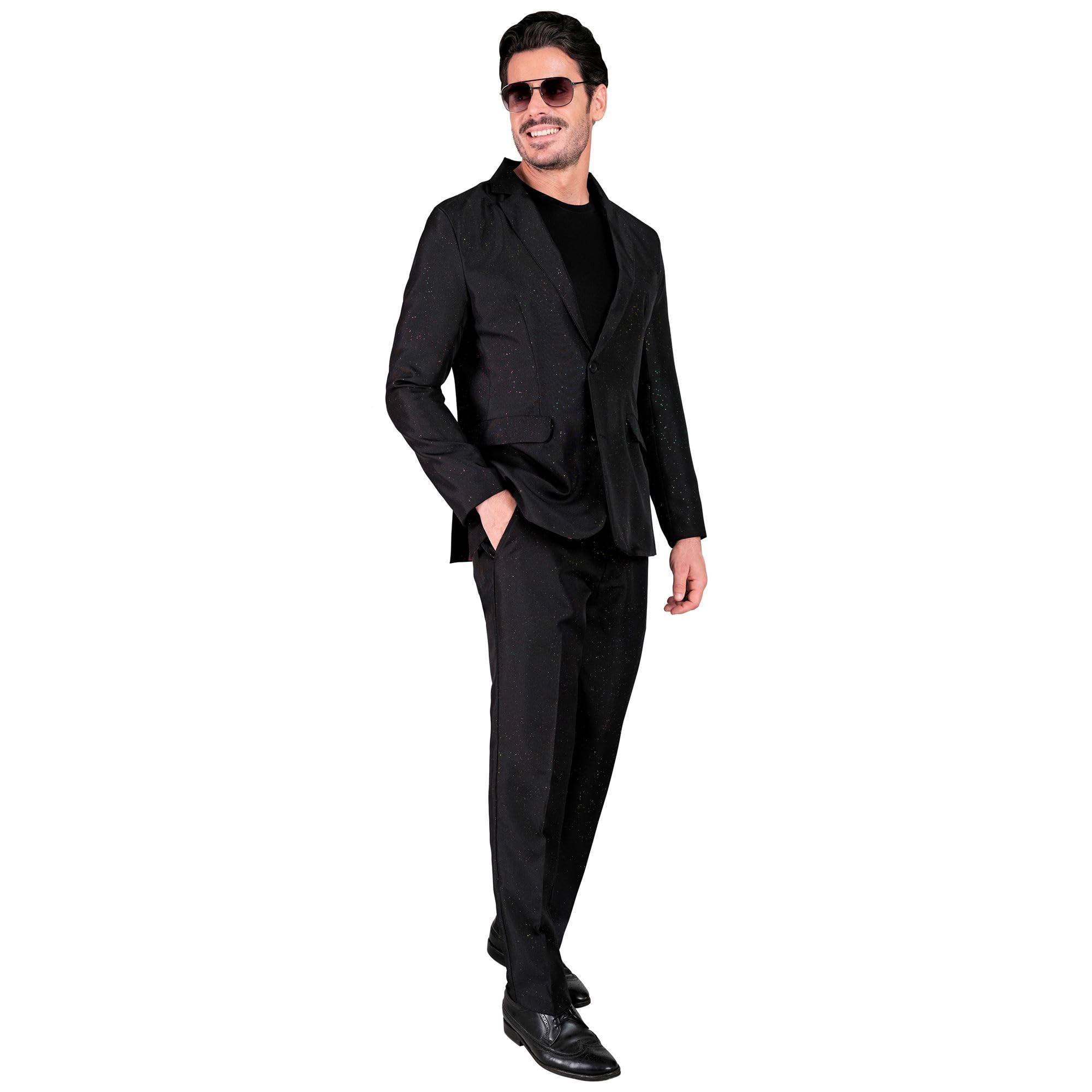WIDMANN - Mr Sparkling Costume Black Glitter Suit Jacket and Trousers Showman Disco Fever Casino Theme Party New Year's Eve