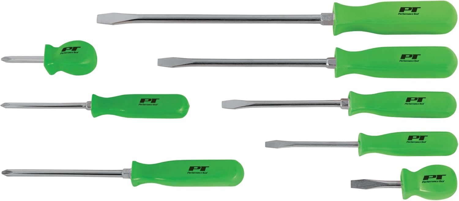 Performance Tool W904GN High Visible Screwdriver Set, 8-Piece, Green