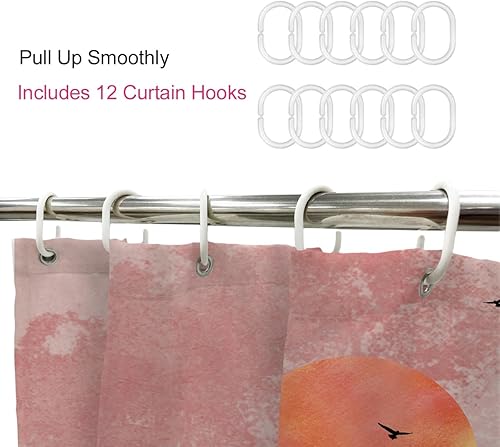 Miniatura 4 de Ufeela Cortina de ducha abstracta de montaña de 60 pulgadas de ancho x 72 pulgadas de alto, estilo bohemio, puesta de sol, paisaje, naturaleza,