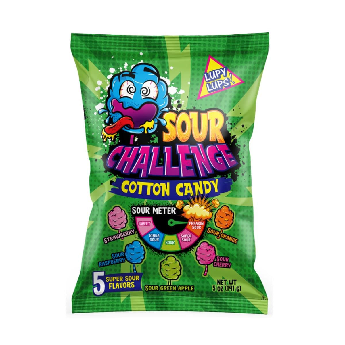 Lupy Lups! Cotton Candy Sour - Family Size 5 oz Big Bag- Drinks Topper - Margaritas Cocktails- Party Piñata