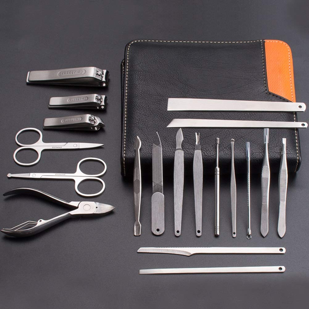 Nagelknipser Set 19 STÜCKE Multifunktionale Edelstahlpflege Maniküre Akne Extraktor Nagel Clipper Set Pediküre Ohr Pick Pinzette Trimmer für Fußnägel und Fingernägel (Color : Black Gray)