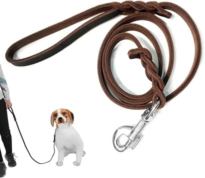 Leather Dog Lead,Slip Lead For Dogs,Braided Brown Leather Pet Leash Long Dog Training Rope for Small to Medium Sized Dogs