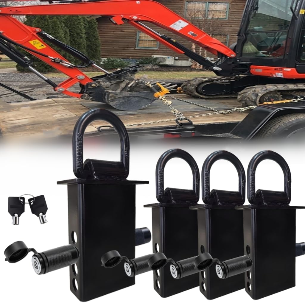 Stake Pocket D Rings with Anti-Theft Lock Pin,Adjustable Heavy-Duty Trailer Stake Pocket Tie-Down Utility for Flatbed Trucks and Trailers 1/2" D Rings Fit for 2" x 4" Stake Pockets Black (4 PCS)