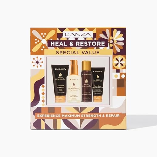 L'ANZA Kit de muestra de aceite curativo de queratina para el cabello, tratamiento de aceite capilar de queratina con champú de tamaño de viaje,