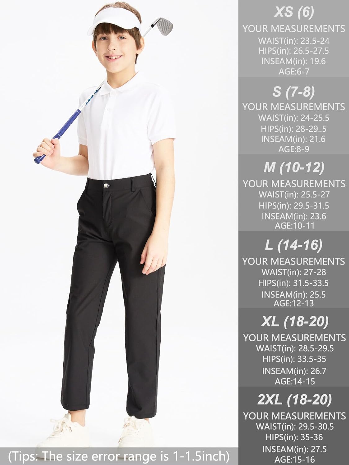 DEVOROPA Youth Boy's Golf Pants Quick Dry Athletic Chino Flat Front Pants Kids School Uniform Clothes