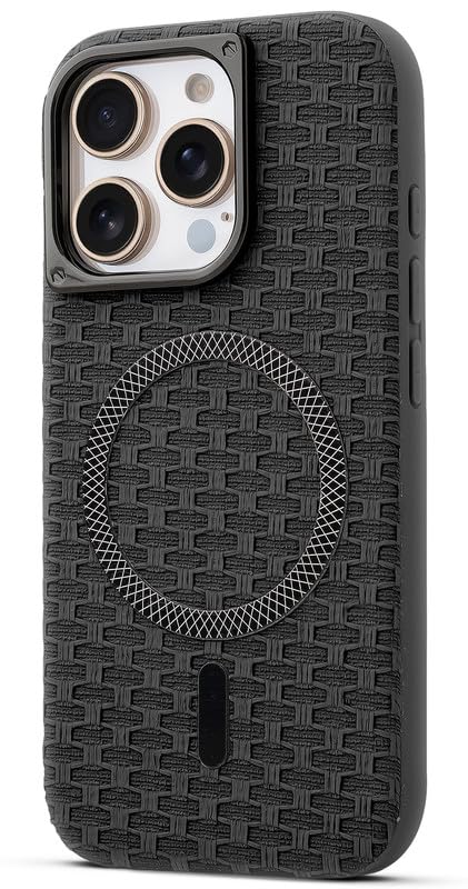 Mr. Case Woven Pattern Back Cover for iPhone 14 Pro Max | Compatible with Wireless Charging | Anti-Slip | Durable Phone Case – Black