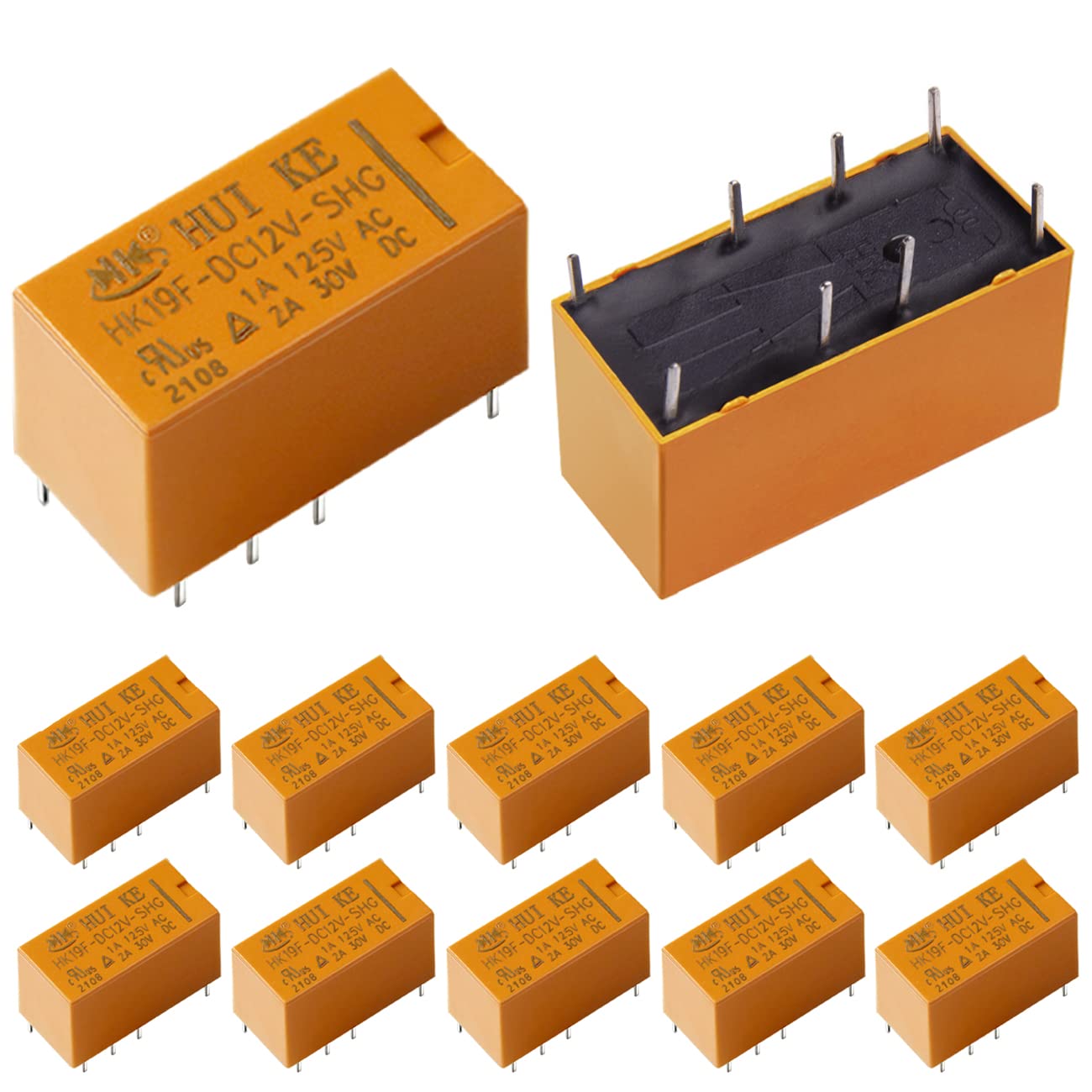 12Pcs DPDT Relay 12V Coil 8 Pin 2NO 2NC Mini PCB Power Relays HK19F-12V