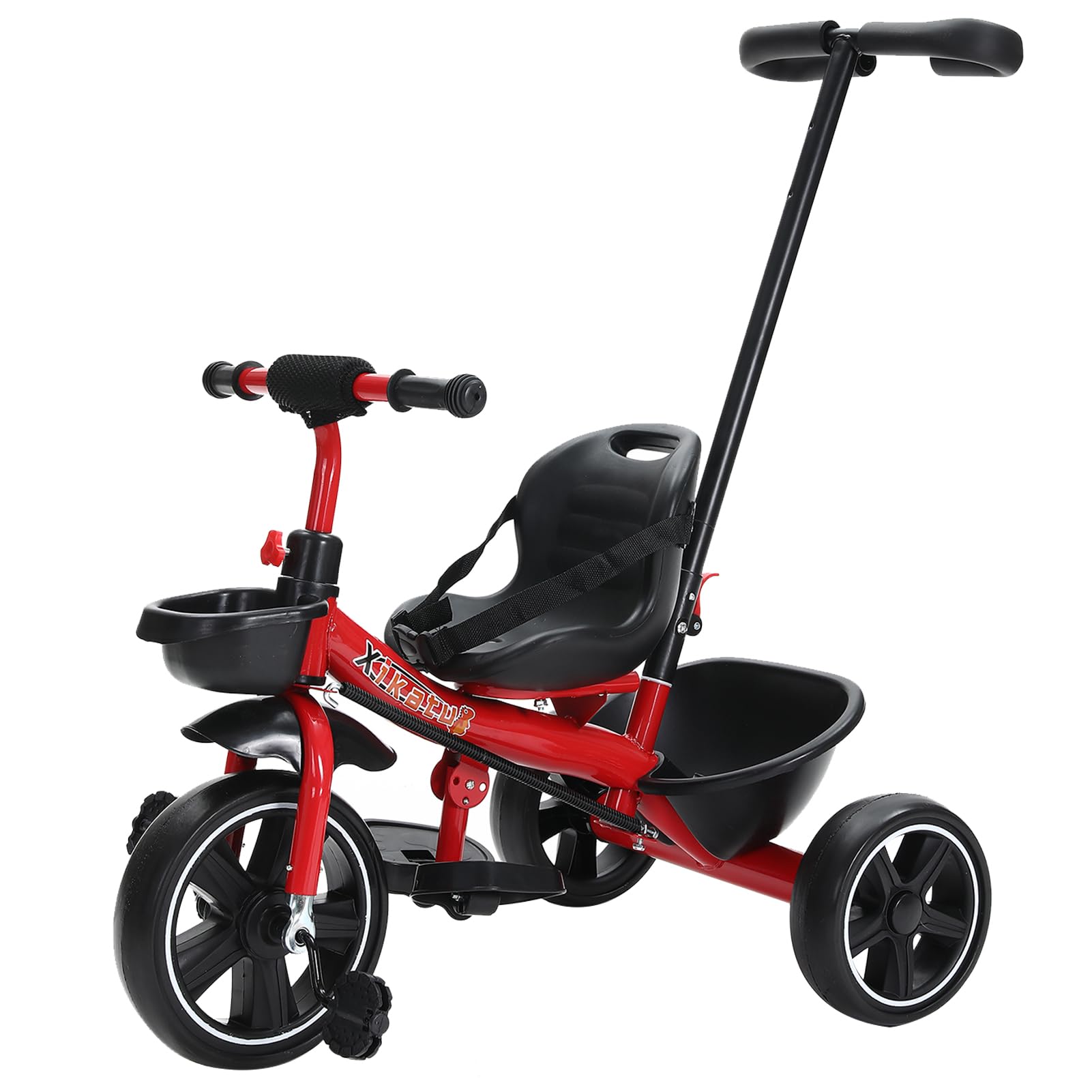 Beauenty Tricycle for Kids, Baby Trike with Pushing Handle, Kids Tricycles with Dual Storage Basket, Toddler Tricycle Folding Footrest and Seat Belt for 2-5Years Old Boy Girl (Style 1)