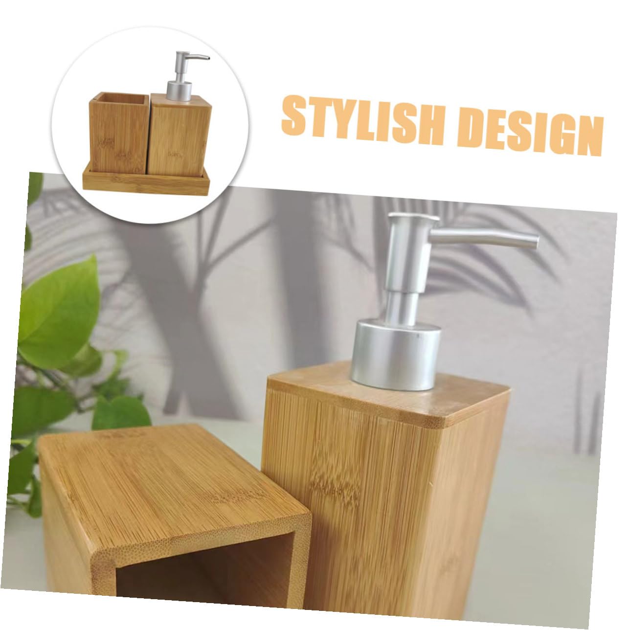 COLLBATH Juego de Accesorios para Baño Material Natural para Mantener el Baño Ordenado y Elegante de Bambú Dispensador de Jabón y Vaso para Cepillo de Dientes