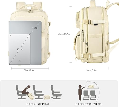 Miniatura 6 de PARAPOGEE Mochila de viaje para mujer, 25 L, impermeable, para senderismo, viajes, campamento, bolsa aprobada para vuelos, Beige, ViajesDeportes