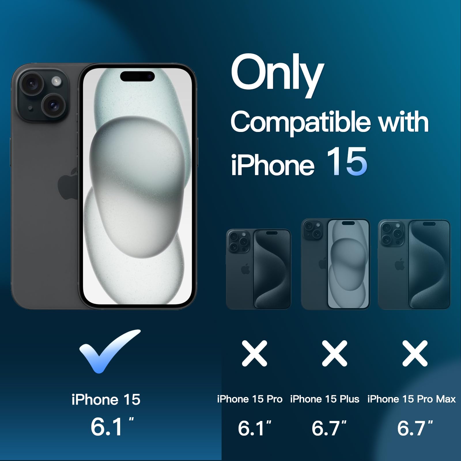 JETech 5 in 1 Cover Opaca per iPhone 15 6,1 Pollici con 2 Vetro Temperato Pellicola Protettiva e 2 Lente Fotocamera Protezione, Traslucida Retro Antiurto (Nero)