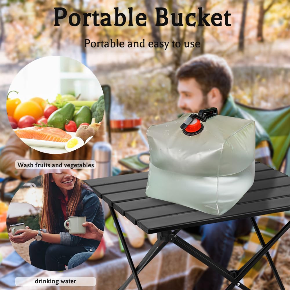 dellyy Bidon 20L, 2 Pièces Grande Capacité Bidon Pliant Eau avec Robinet, Reservoir Eau Pliable sans BPA, pour Camping Picnic(Noir)
