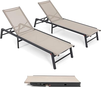 Aluminum Outdoor Chaise Lounge Set of 2 with Adjustable Backrest