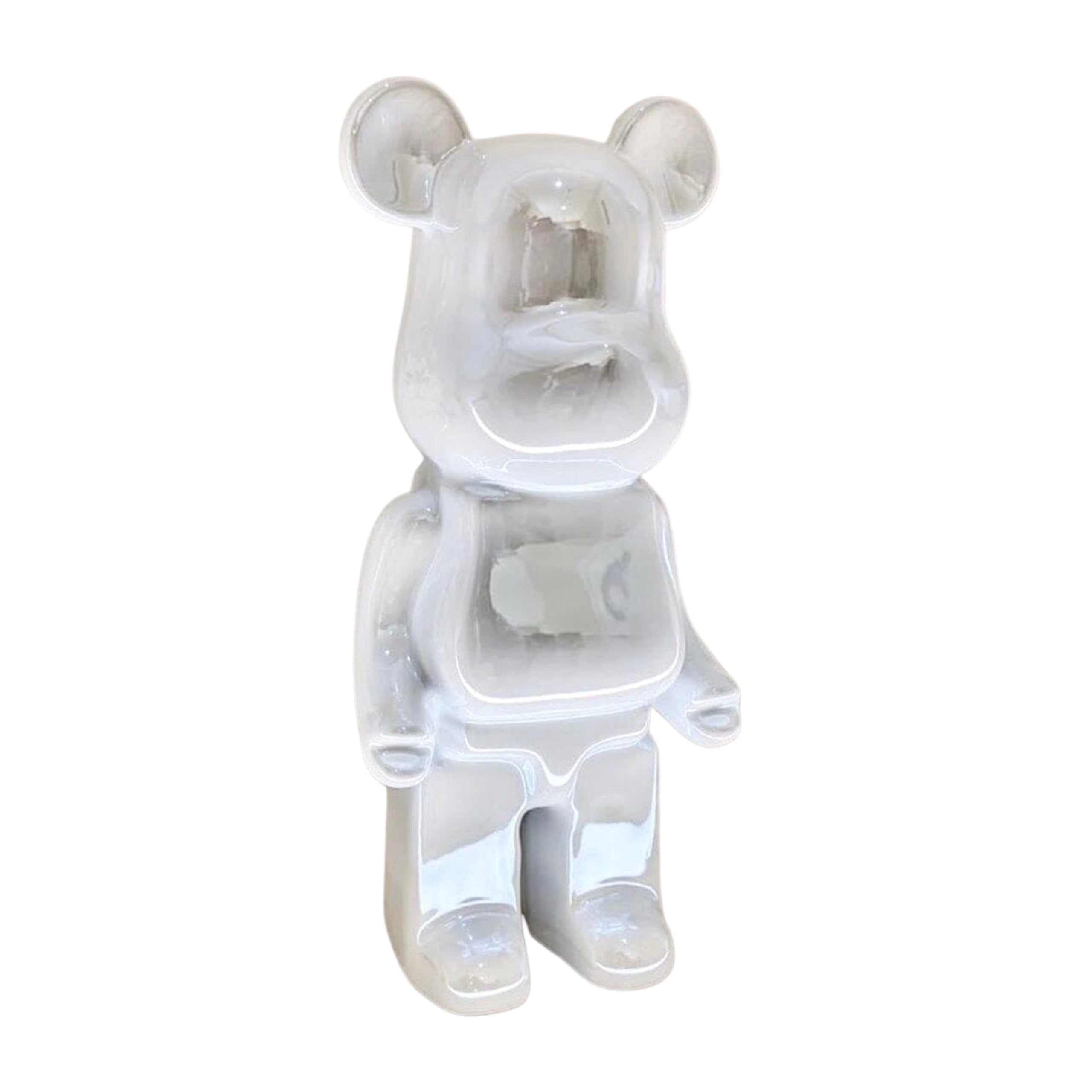 Rowen Homes Cream Pearlescent Standing Bear Sculpture - 28Cm Decorative Money Box Ornament, Glossy Modern Art Figurine For Home Decor - Luxury Interiors (Cream)