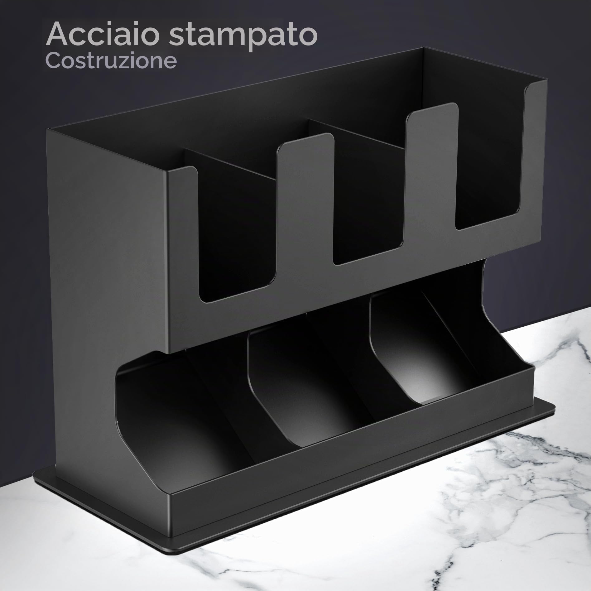 GALVANOX Dispenser premium per capsule Nespresso Vertuo – Supporto autoportante da appoggio con base in acciaio antiscivolo, eroga 3 gusti di caffè (30 capsule VertuoLine)