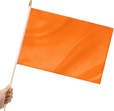 12 Pack Orange Stick Flags Small 12x18 Inch Hand Held Flags with 24 Inch Wooden Pole Solid Orange Blank DIY Graffiti Flags Decorations