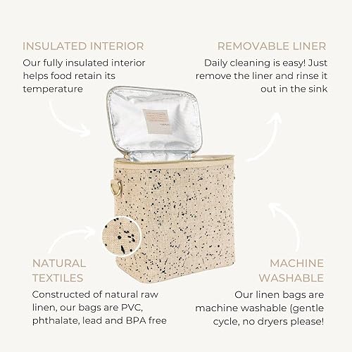 Miniatura 10 de SoYoung Lunch Poche - Lonchera aislada para el trabajo, viajes y picnic, diseño estético, linoalgodón, lavable a máquina, correa desmontable, rayas