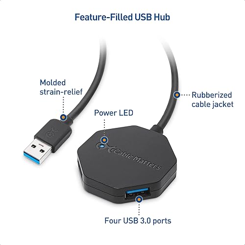 Miniatura 4 de Cable Matters Hub USB Ultra Mini de 4 puertos con cable de extensión largo de 4 pies, concentrador USB 3.0 con múltiples puertos para una velocidad