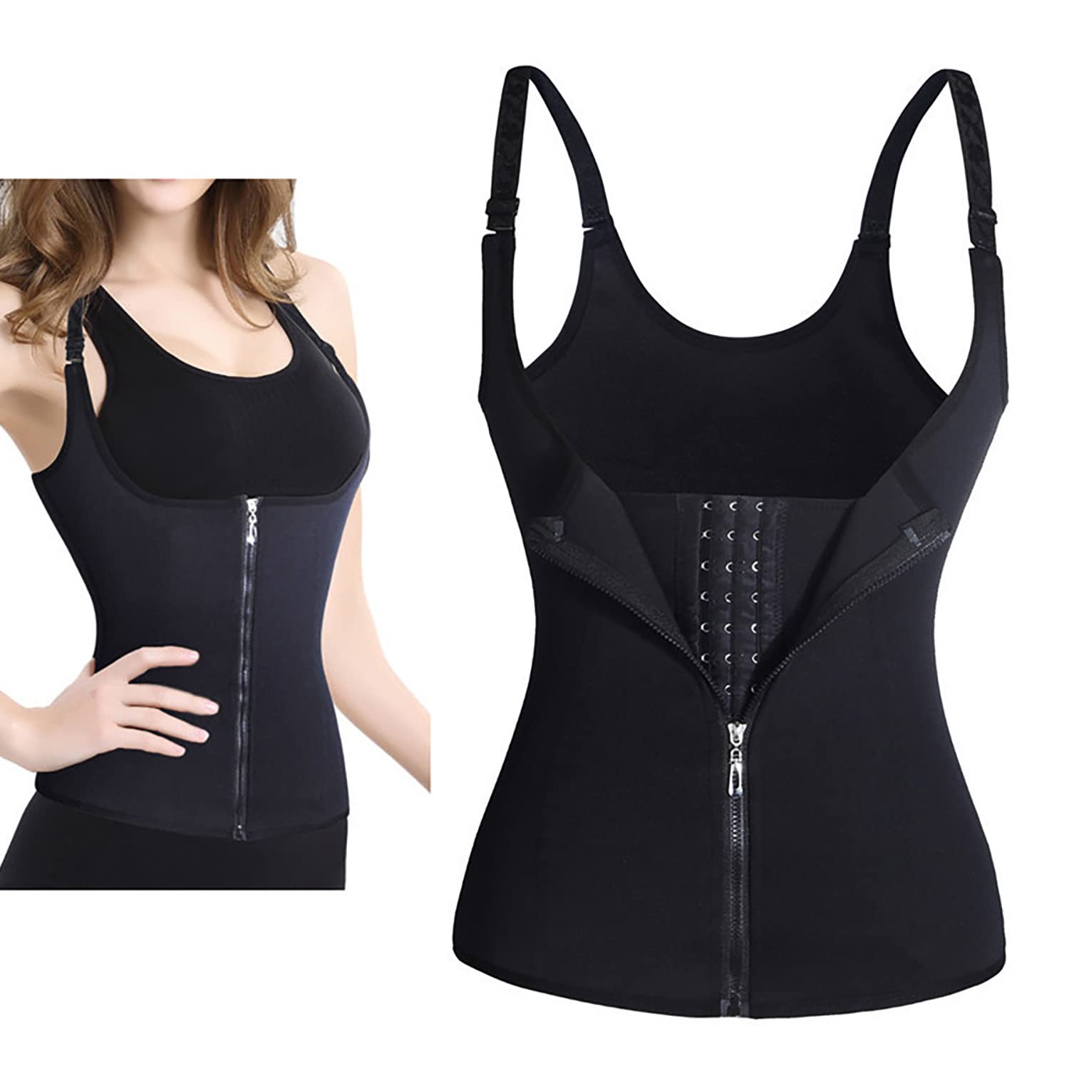 Waist Trainer for Women Fitness, Adjustable Zipper Waist Cincher Slimming Underbust Corset Trimmer Indoor Workout Body Shaper (M) - Black