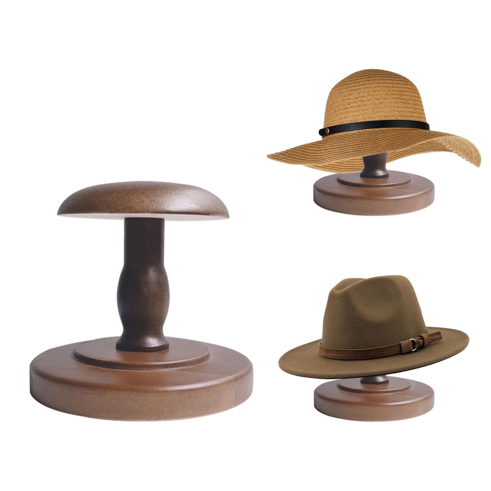 TINGSING Vintage Hat Rack Stand Rustic Brown Hat Display Stand Tabletop Cap Organizer Cowboy Hats Holder Wig and Helmet Stands for Closet Home Decor