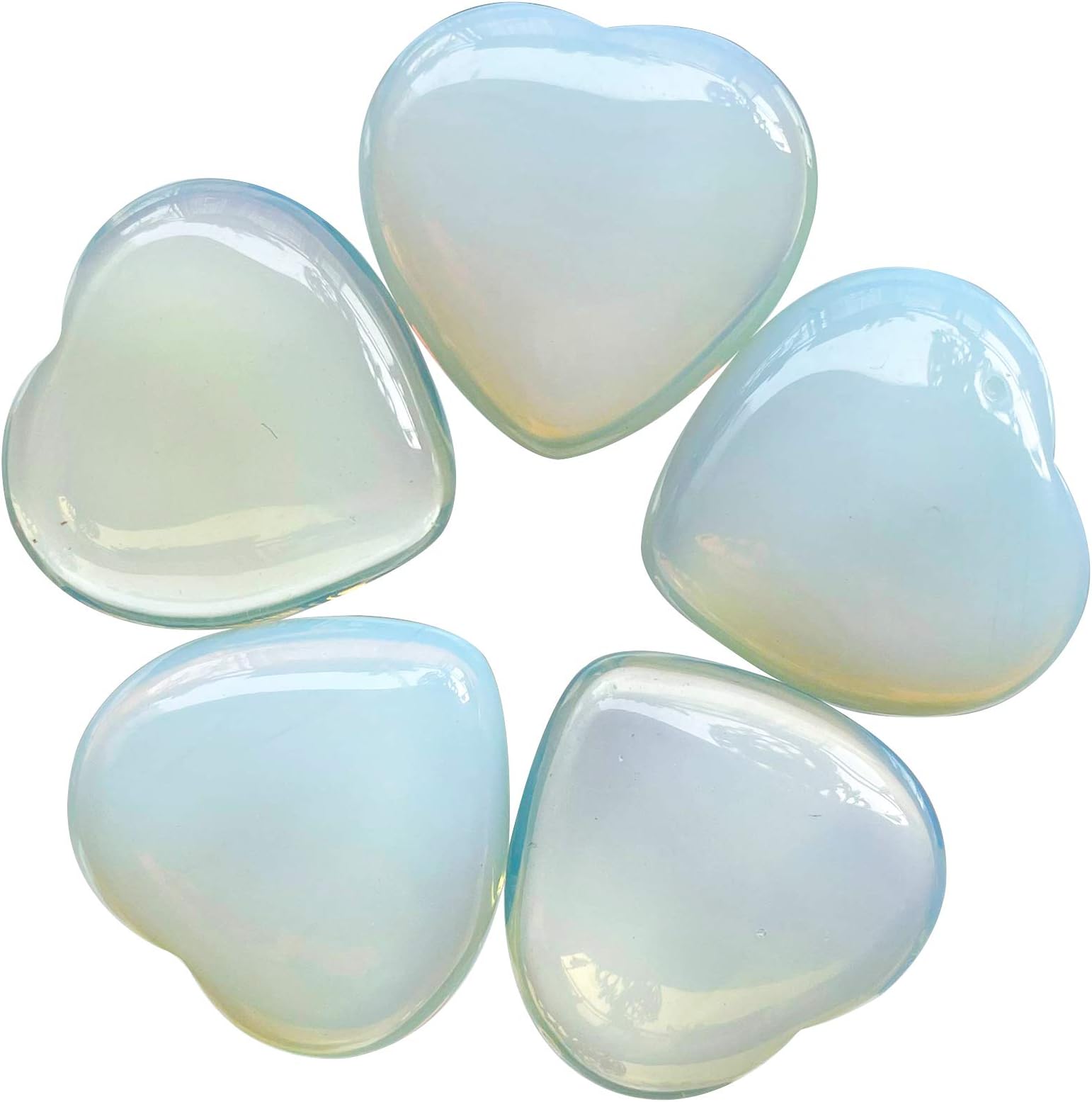 5Pcs Synthetic Opalite Crystal Love Heart Stone, Polished Palm Pocket Stones Healing Therapy Chakra Balancing 1 Inch(25mm)