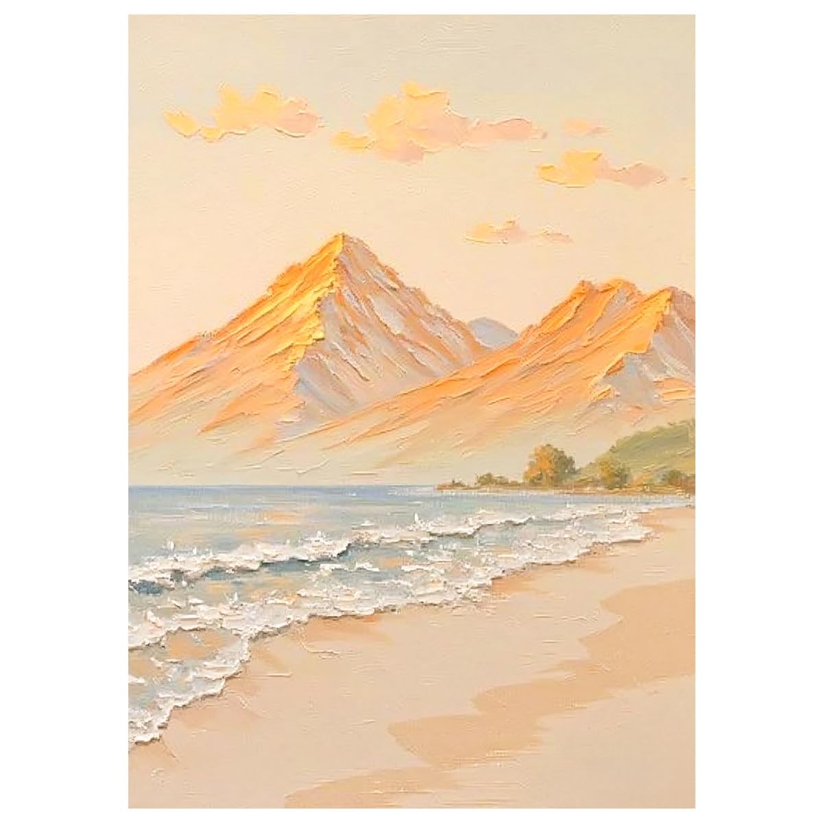 LCDIUDIU Sunset Beach Mountain Wall Art Hand Painted Textured Unframed Oil Canvas Abstract Artwork Modern Landscape Wall Decor for Living Room Bedroom Home 50X70Cm(20X28Inch)