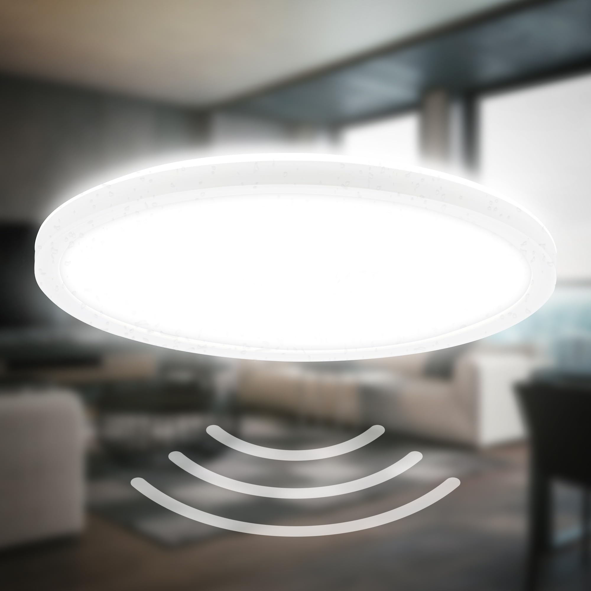 B.K.Licht - Plafoniera a LED con sensore di movimento, piatta, protezione dagli spruzzi d'acqua IP44, plafoniera a LED, pannello LED, lampada da bagno, cucina, lampada per ambienti umidi, 24 x 3 cm