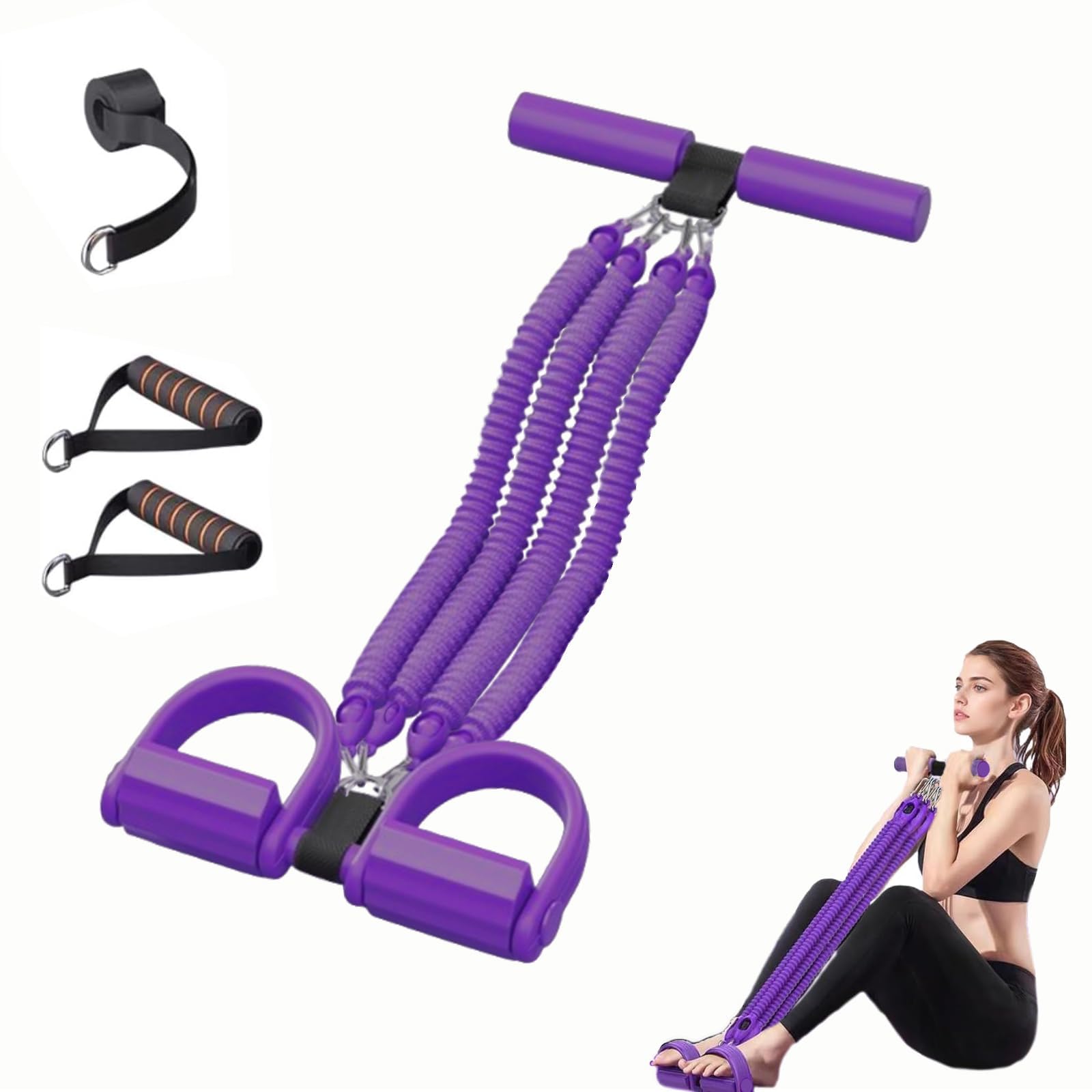 ZYEKIU Pedal Resistance Bands with Handle Foot Pedal Tension Rope Exercise Elastic Bands for Abs Arm Leg Waist Workout 2Tube Sit Up Exercise Equipment 100 Lbs Purple
