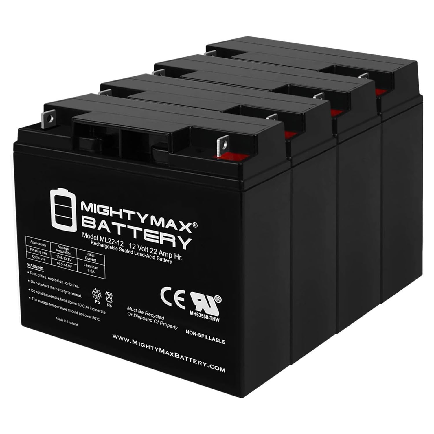 Mighty Max Battery ML22-12 - 12V 22AH Sealed Lead Acid Battery for Pride Rally Wheelchair - 4 Pack